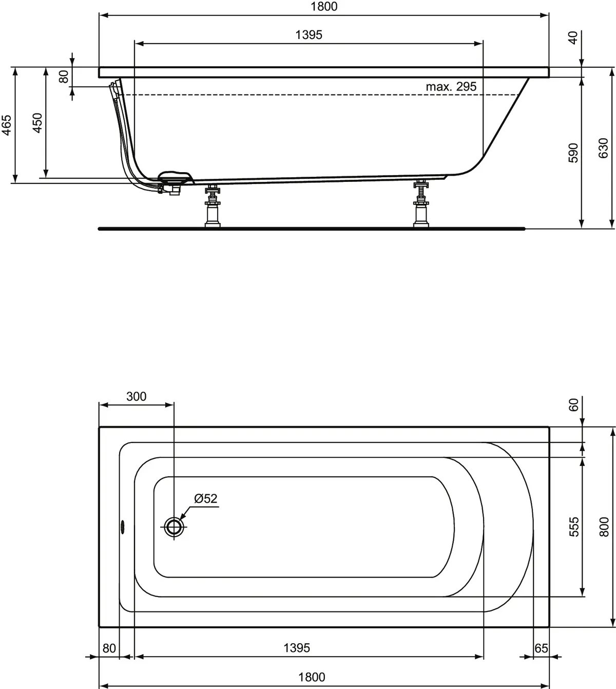 Ideal Standard Badewanne „HotlineNeu“ 80 × 180 cm