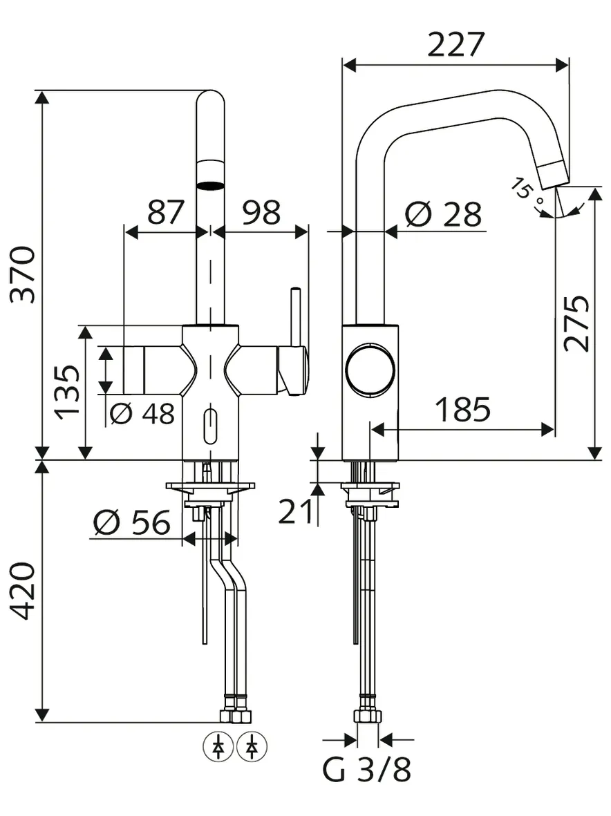 Elektronische Küchenarmatur GRANDIS E, HD-M - Hochdruck Mischwasser, Infrarot-Sensor-Küchenarmatur, Batteriefach 6 V, Schutzklasse IP 65, 2x G 3/8 IG, chrom