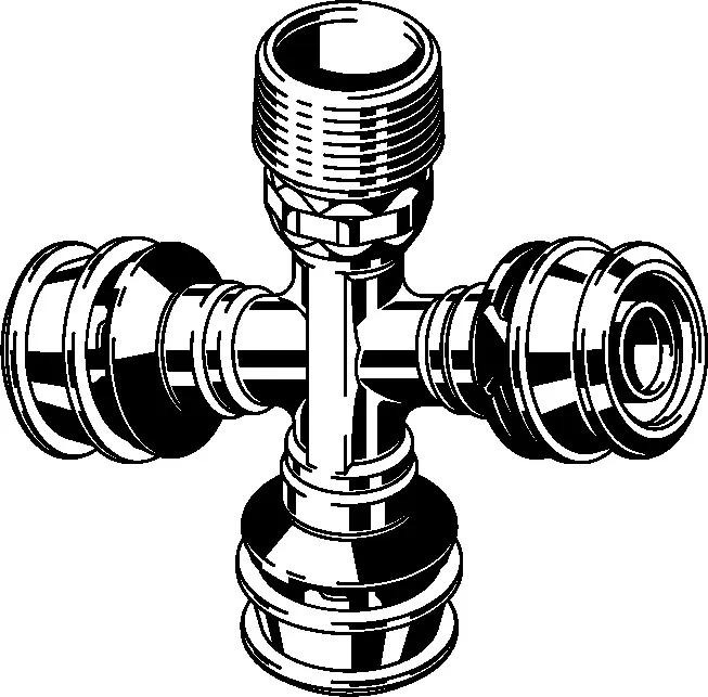 Viega „Raxofix“ Kreuzstück mit 3 gleichen Muffen und Außengewinde 16 mm × 1/2″ Viega „Raxofix“ Kreuzstück mit 3 gleichen Muffen und Außengewinde 16 mm × 1/2″