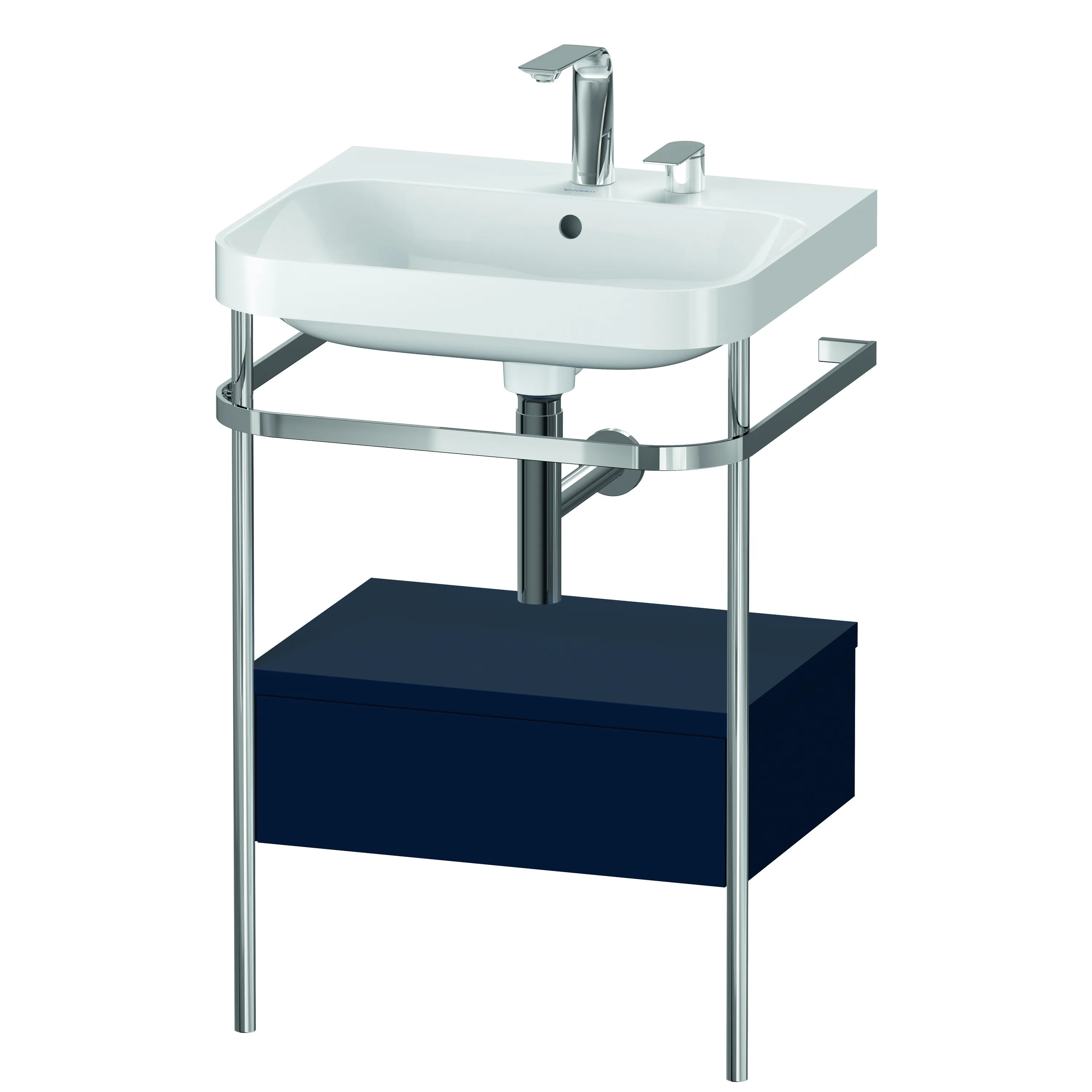 Duravit Waschtischunterschrank c-shaped Set mit Metallkonsole und Schubkasten „Happy D.2 Plus“ 57,5 × 85 × 49 cm Nachtblau Seidenmatt