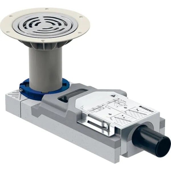 Duschbodenablauf für Bodenbeläge aus Vinyl (PVC), für Estrichhöhe am Einlauf 94–114 mm: d=40mm Duschbodenablauf für Bodenbeläge aus Vinyl (PVC), für Estrichhöhe am Einlauf 94–114 mm: d=40mm