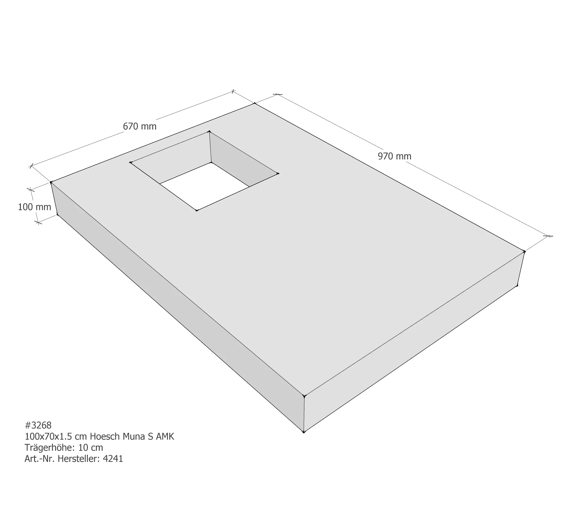 Duschwannenträger passend für Hoesch Muna S 100 × 70 × 1,5 cm