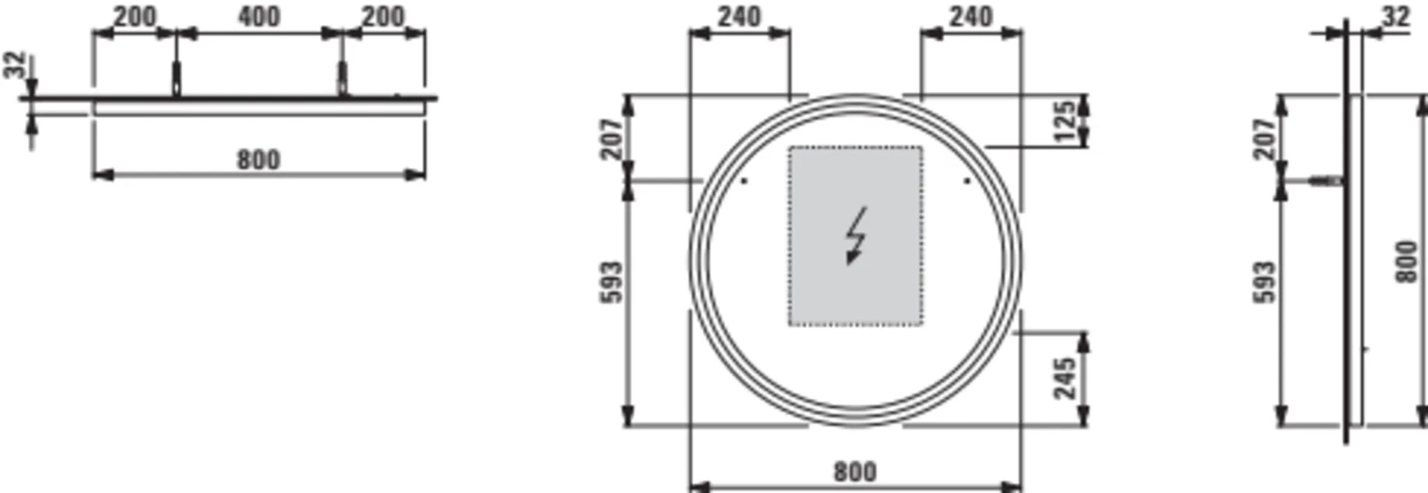 Base 2.0 Spiegel 44439.1, rund LED Bel.,1 Sensorsch., 800x800 schw.m