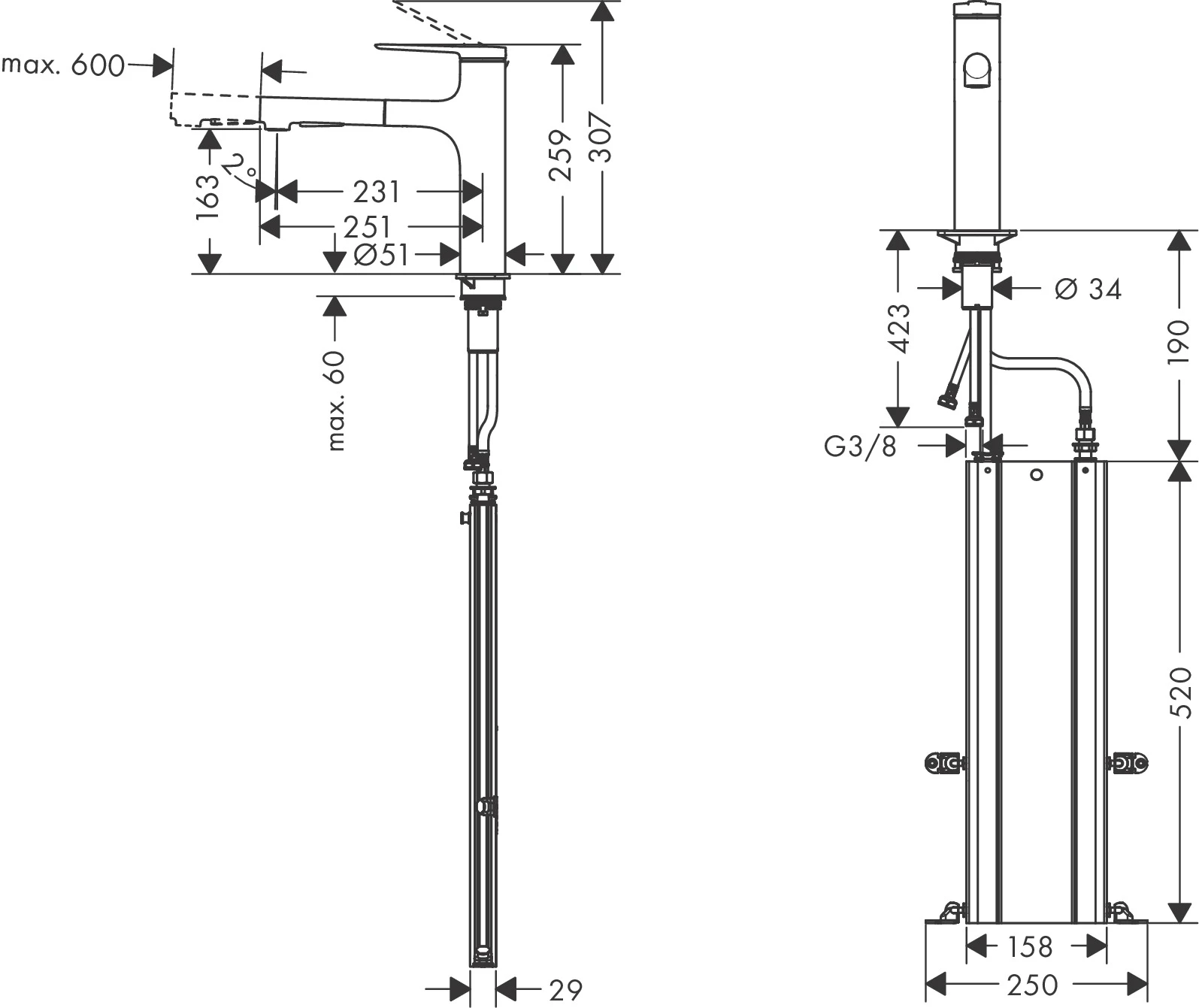 Zesis M33 Einhebel-Küchenmischer 160, Metall Ausziehbrause, 2jet, sBox Chrom