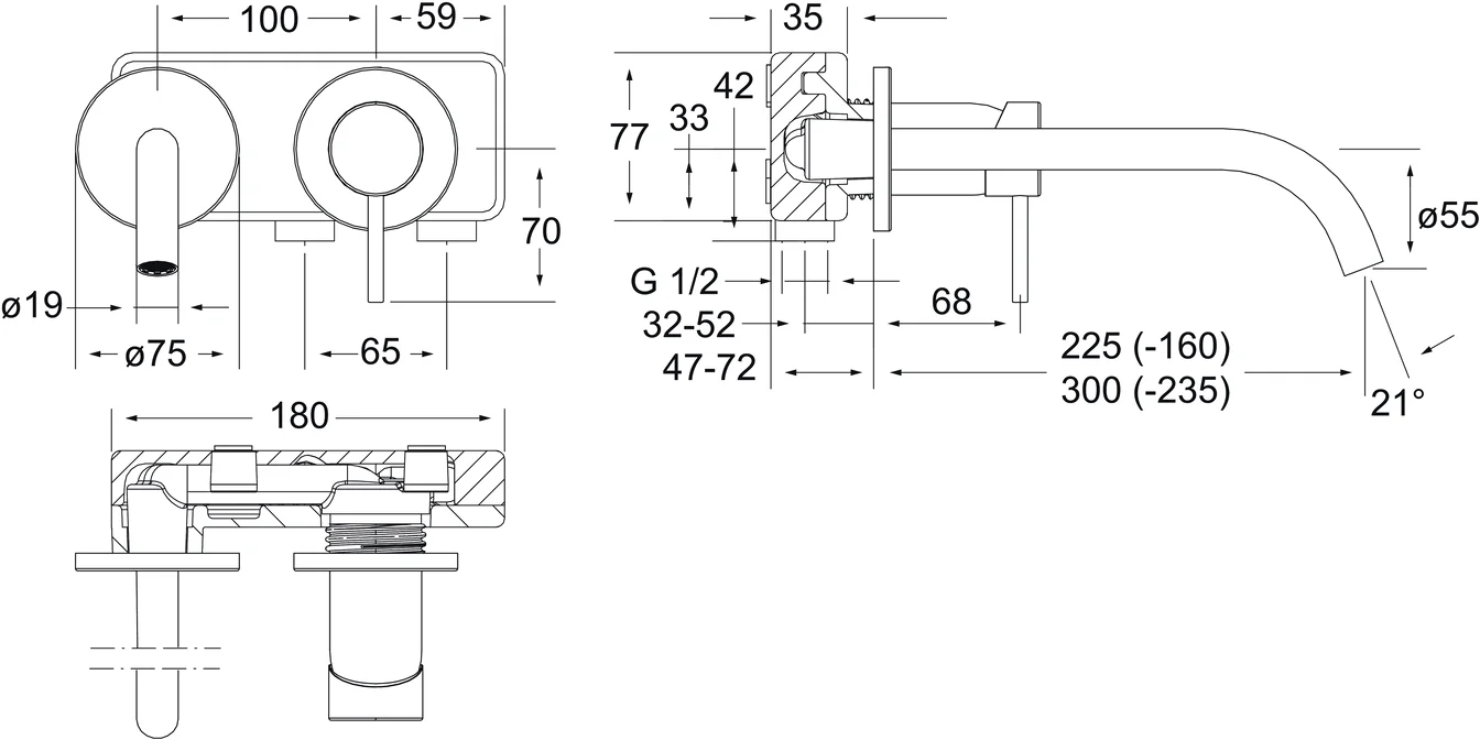 HansaPUBLIC Waschtischarmatur Hansastela 2021 Einhebelmischer Fertigmontageset für Waschtischbatterie 5795 Rosette rund Ausladung 300 mm Chrom