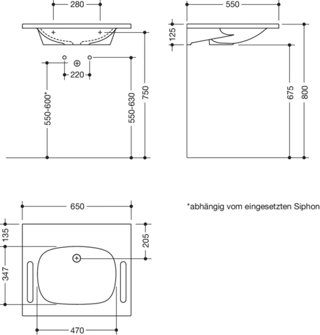 HEWI Waschtisch PG87 alpinweiß, B:650mm, T:550mm HEWI Waschtisch PG87 alpinweiß, B:650mm, T:550mm