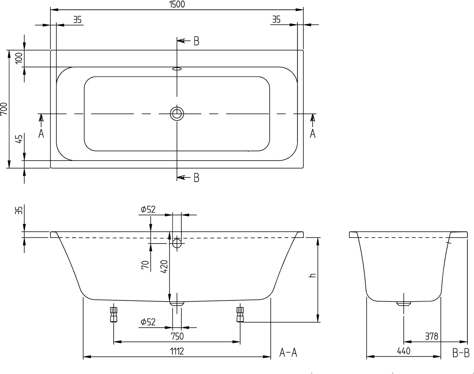 Villeroy & Boch Architectura Badewanne UAC157ARE2B2V, rechteckig mit Whirlpoolsystem Airpool Comfort (AC), 1500 x 700 mm, Weiß Alpin Villeroy & Boch Architectura Badewanne UAC157ARE2B2V, rechteckig mit Whirlpoolsystem Airpool Comfort (AC), 1500 x 700 mm, Weiß Alpin