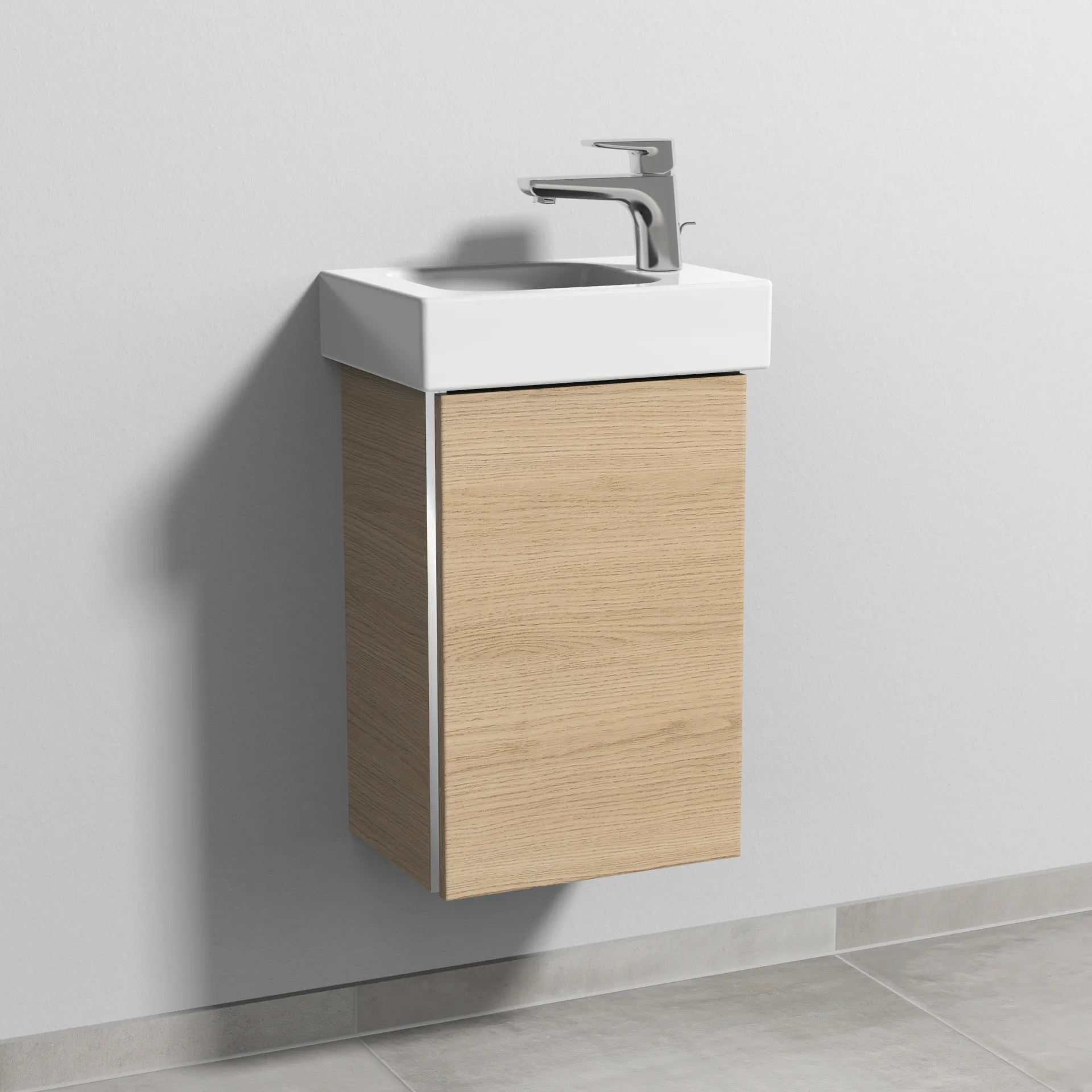 Sanipa Waschtischunterschrank „3way“ passend zu Keramik-Waschtische iCon von Geberit 335 × 523 × 267 mm in Eiche Nordic, Anschlag rechts