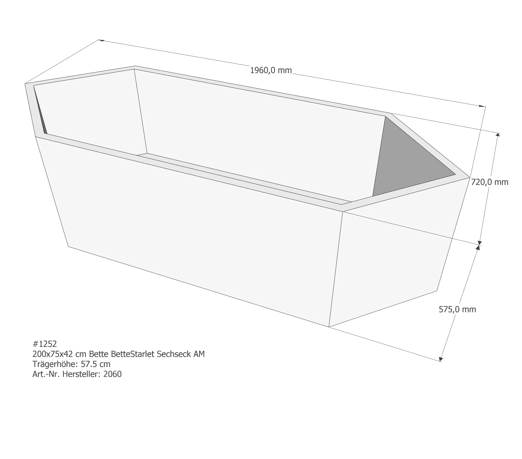 Badewannenträger für Bette StarletHexa 200 × 75 × 42 cm Breite: 75 cm / Länge: 200 cm