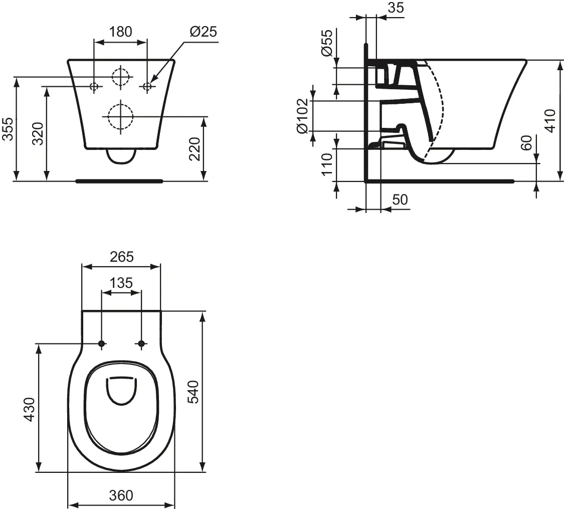 Wand-Tiefspül-WC-Kombipaket Connect Air, AQUABLADE, mit Softclosing, 365x540mm, Weiß