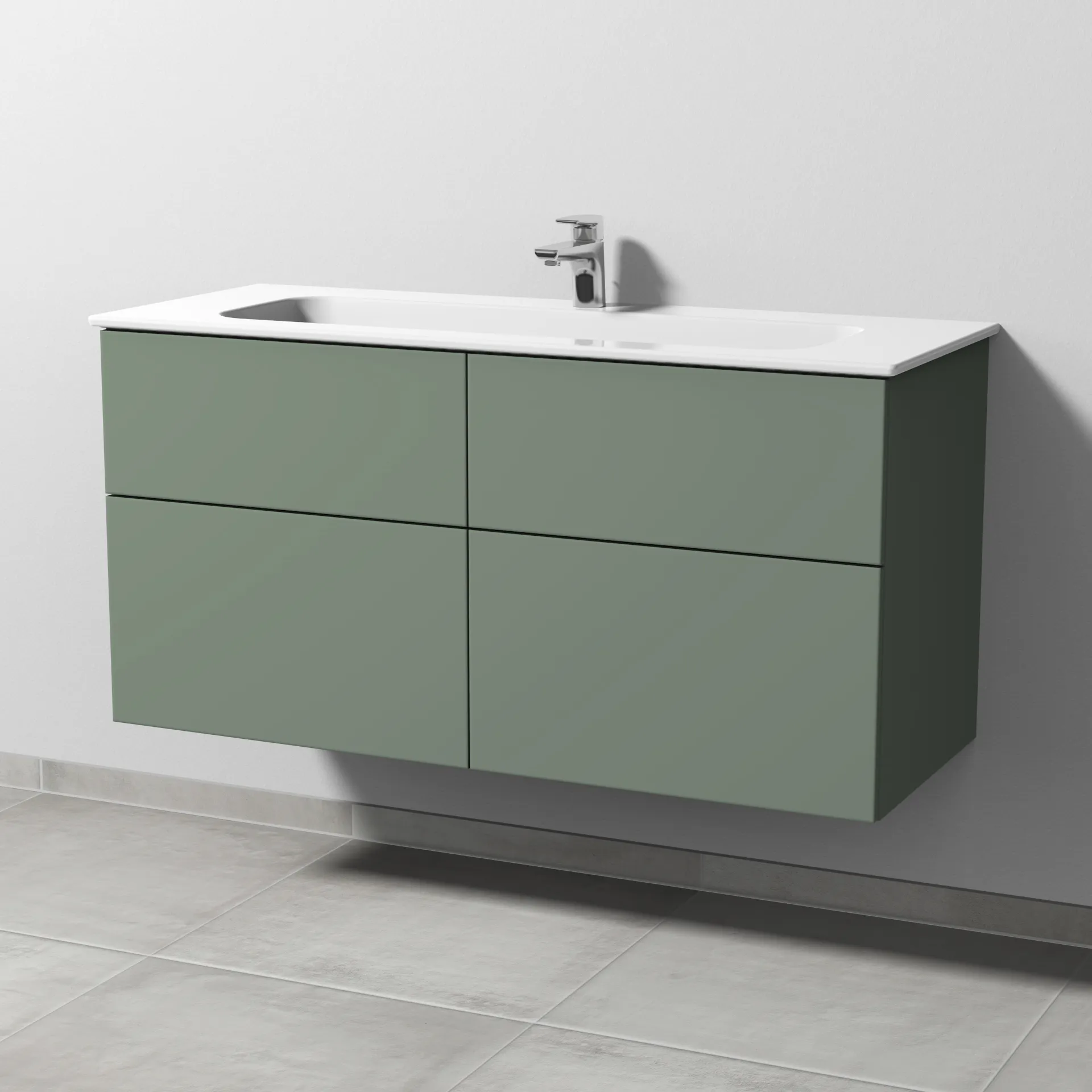Sanipa Keramik-Waschtisch-Set mit Waschtischunterschrank „3way“ 117 × 46 × 58,2 cm in Soft-Green, mittig