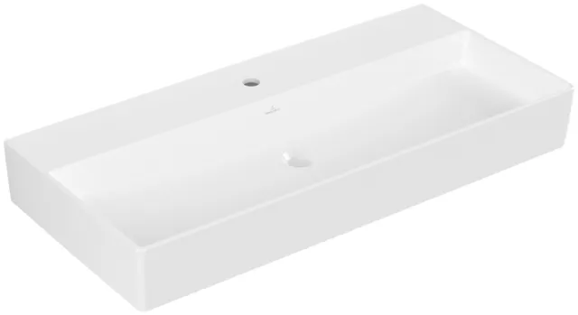 Wandwaschtisch aus TitanCeram geschliffen „Memento 2.0“ 100 × 47 × 13,5 × 13,5 cm, mit Hahnlochbohrung, Hahnlochposition mittig in Weiß Alpin