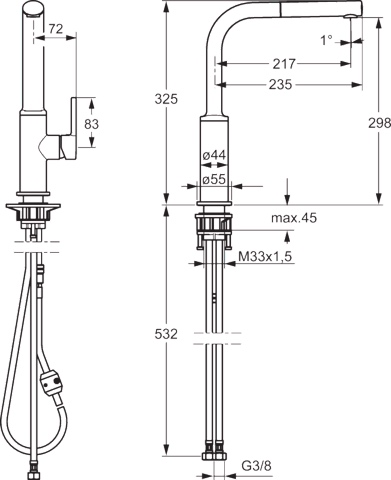 HA Einhebelmischer Küchenarmatur HANSARONDA 5491 Ausladung 217 mm DN15 Chrom