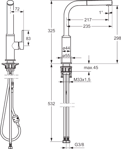 Hansa Einhand-Küchenarmatur „Ronda“ Ausladung 217 mm in chrom Hansa Einhand-Küchenarmatur „Ronda“ Ausladung 217 mm in chrom