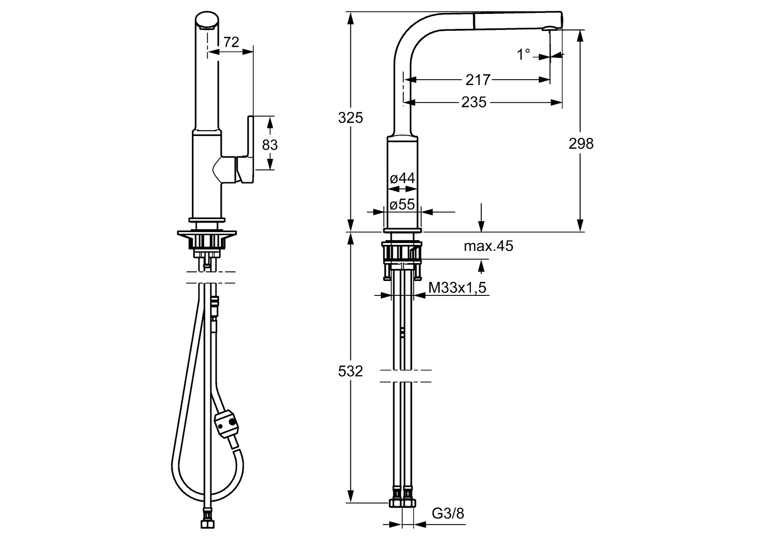HansaRONDA Einhebelmischer Küchenarmatur HansaRONDA 5491 Ausladung 217 mm DN15 Chrom