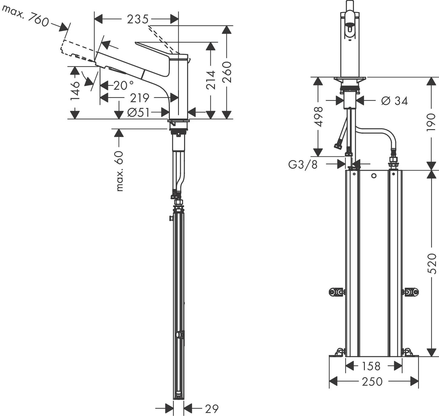 Hansgrohe Zesis M33 Einhebel-Küchenmischer 150 mit Metall-Ausziehbrause Pro 2jet sBox in Chrom, Schwenkbereich 150°, Laminarstrahl und Brausestrahl, max. Durchflussmenge 8,2 l/min