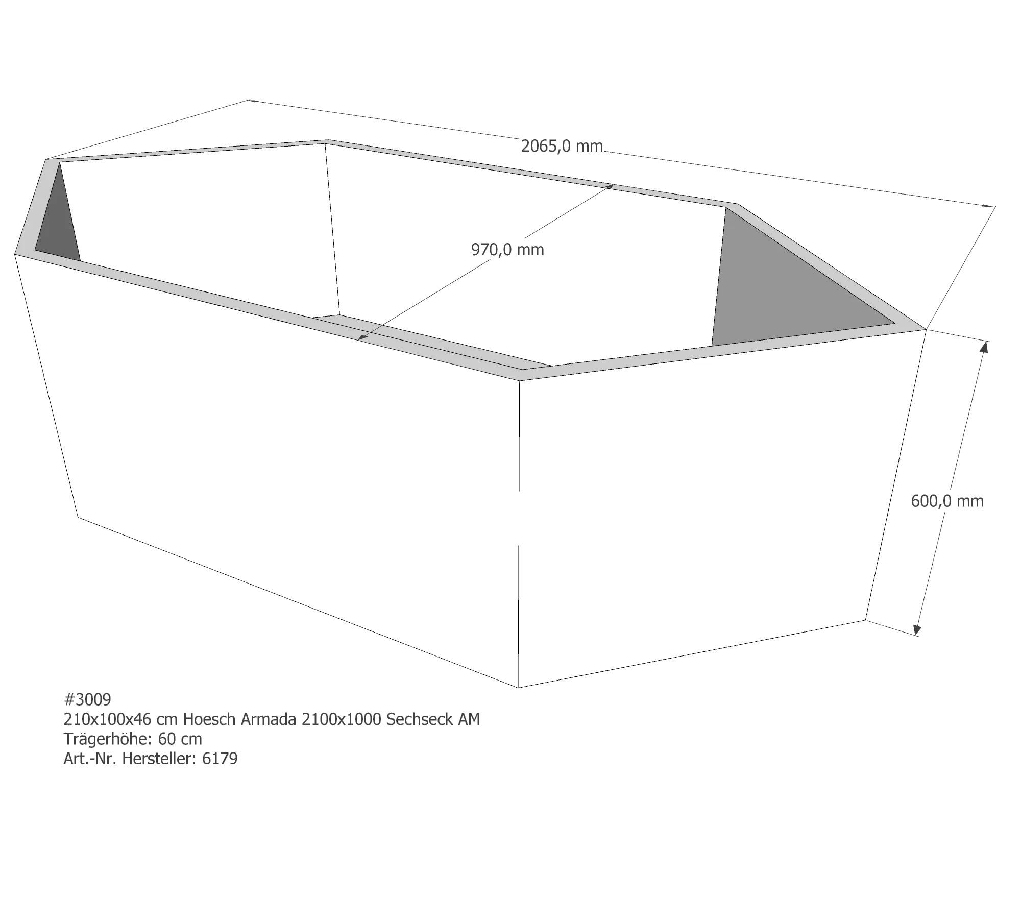 Badewannenträger für Hoesch Armada 210 × 100 × 46 cm
