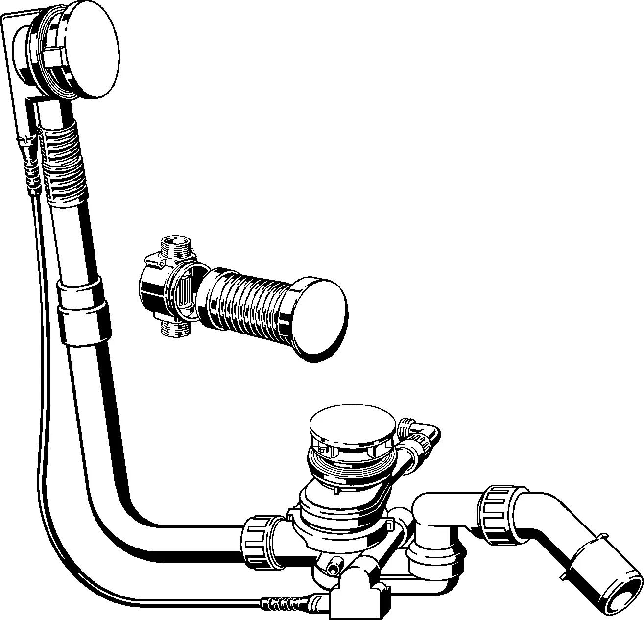 Viega Ab- und Überlaufgarnitur mit Zulauffunktion Modell 6145.5 „Multiplex Trio“ in 725 mm × DN40 / 50 Kunststoff verchromt 19 cm