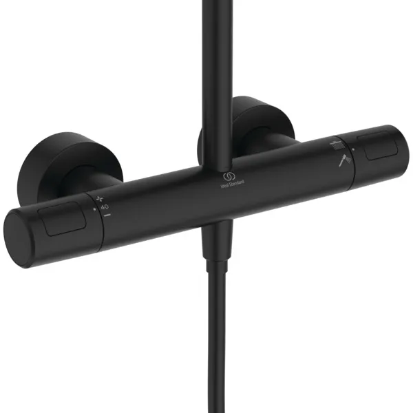 Ideal Standard Duschsystem Ceratherm T25 M Silk Black, Aufputz, 1.117 mm Höhe, mit Thermostat, Regenbrause und Handbrause