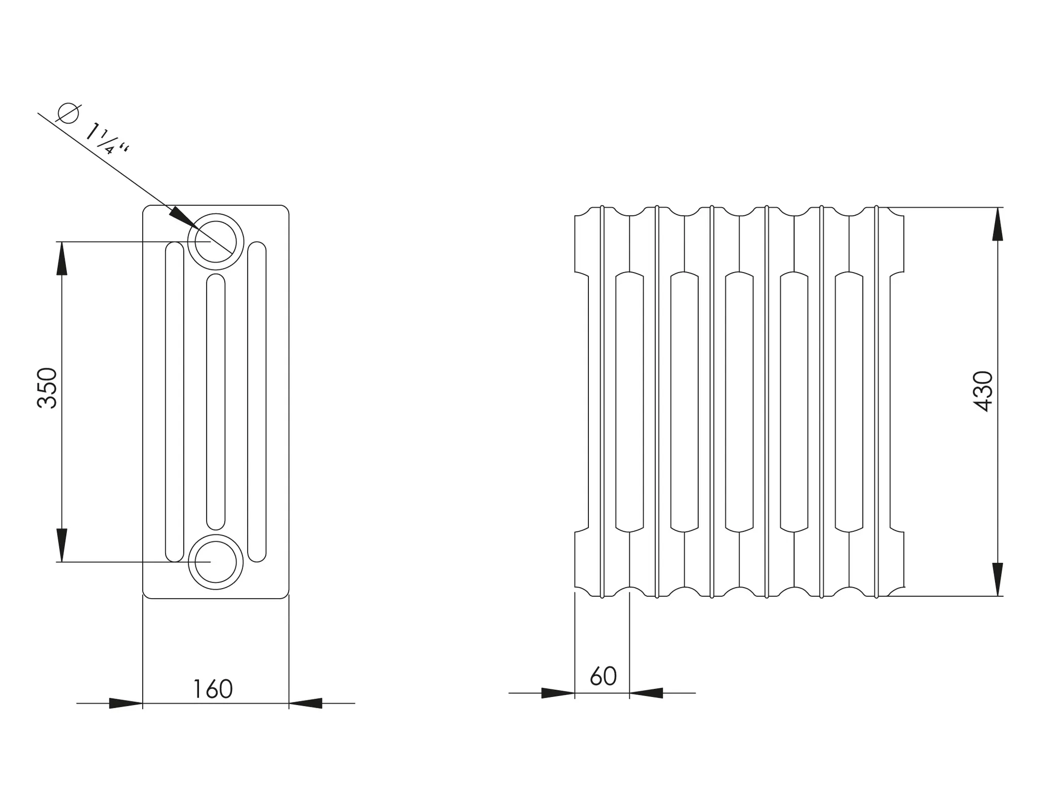 ASW Gussradiator 1 Glied Nabenabstand 350 mm „Berlin“ 6 × 43 × 16 cm