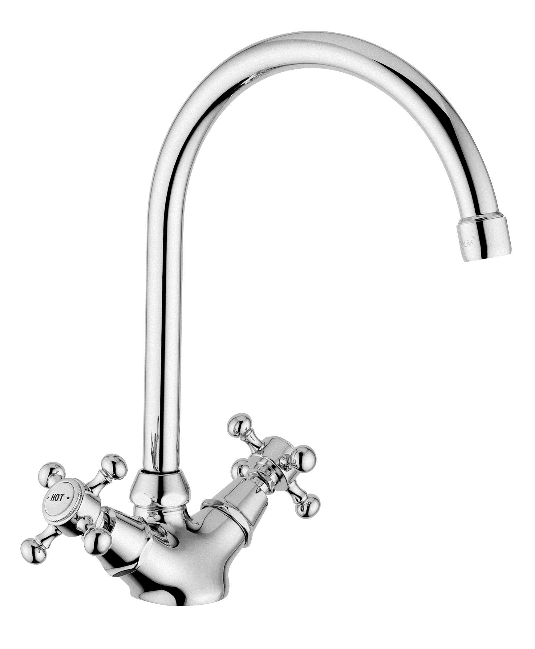 Spültisch-Einlochbatterie AqvaRetro I - schwenkbarer Auslauf - keramische Innenoberteile 90° - flexible Druckschläuche 3/8", DVGW W270 - chrom Spültisch-Einlochbatterie AqvaRetro I - schwenkbarer Auslauf - keramische Innenoberteile 90° - flexible Druckschläuche 3/8", DVGW W270 - chrom