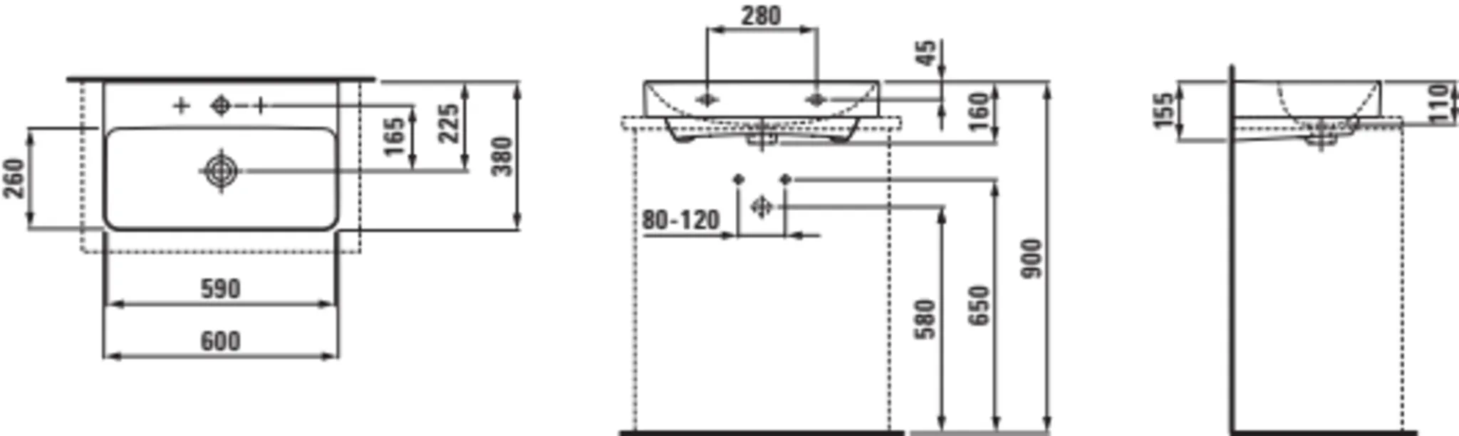 PRO X Aufsatz-Waschtisch 817863 Compact 1HL m. mÜL, 600x380, weiß PRO X Aufsatz-Waschtisch 817863 Compact 1HL m. mÜL, 600x380, weiß