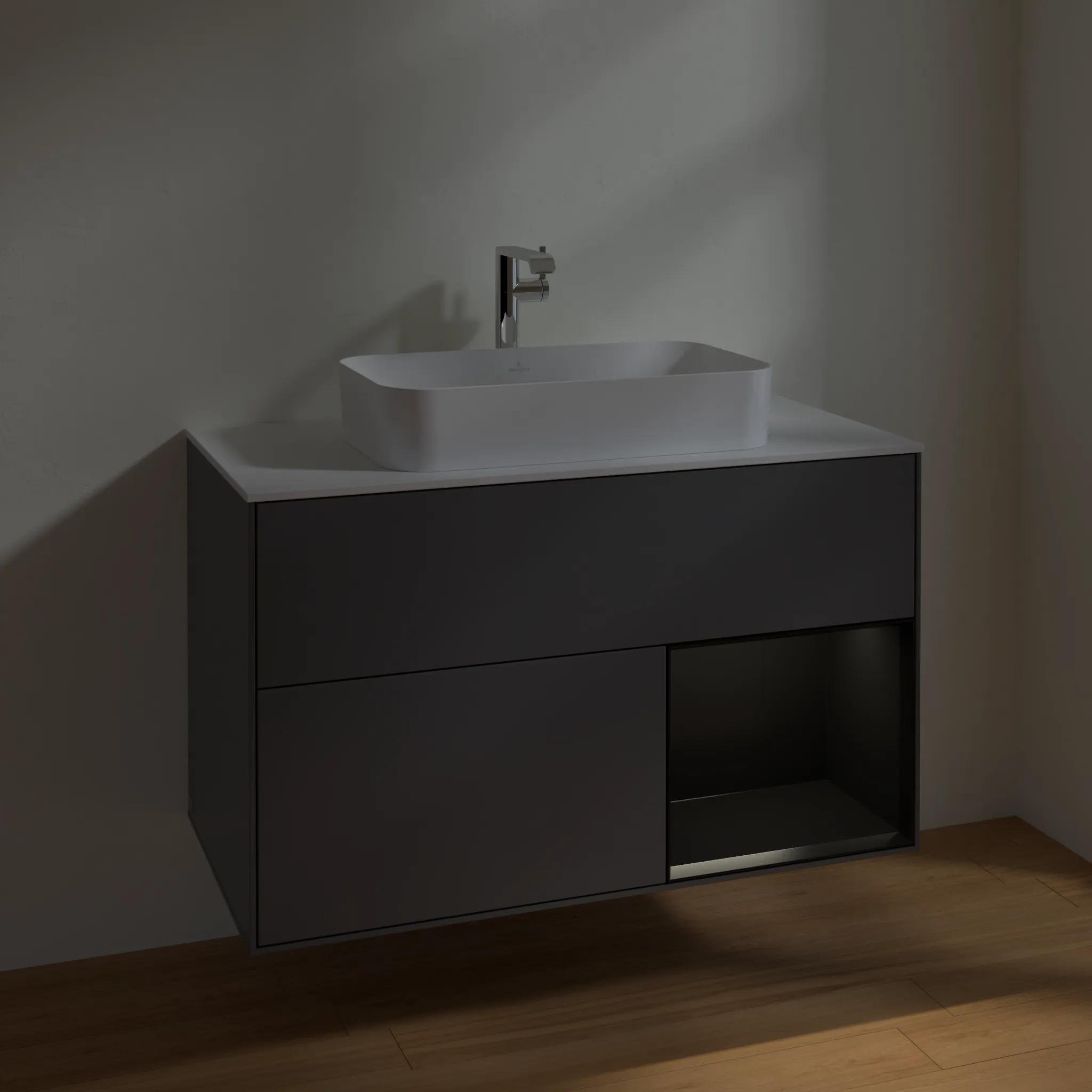 Villeroy & Boch Waschtischunterschrank „Finion“ für Schrankwaschtisch 1000 × 603 × 501 mm Anthracite Matt Lacquer, für Becken mittig, mit Hahnlochbohrung