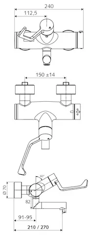 Aufputz-Waschtisch-Armatur VITUS VW-AH-T, Mischwasser, Thermostat, Auf/Zu, 2 RFV, 2x DN 15 G 1/2 AG, Ausladung bis Mitte Strahlregler: 270 mm, chrom
