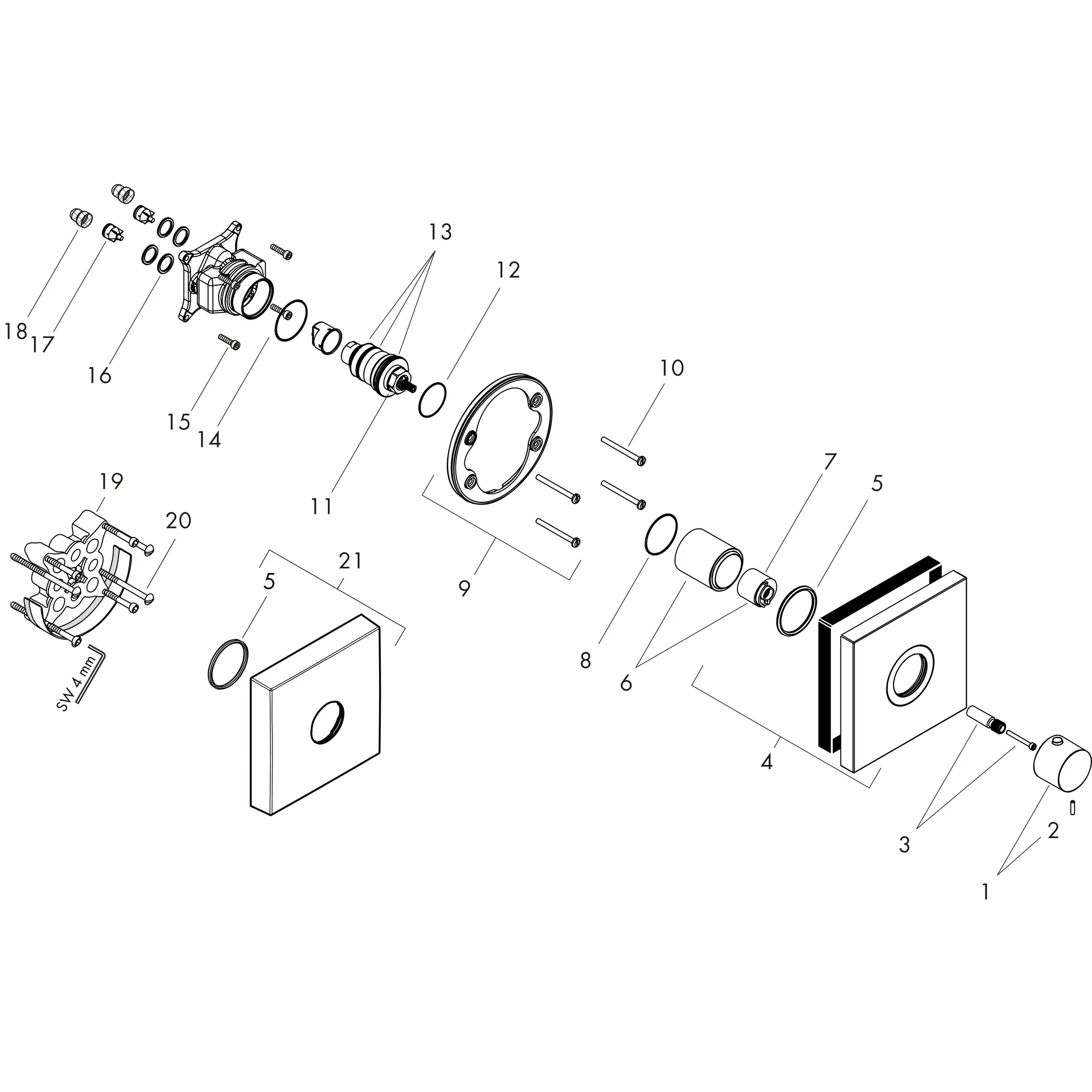 Thermostat UP Axor ShowerSelect Fertigset quadratisch chrom