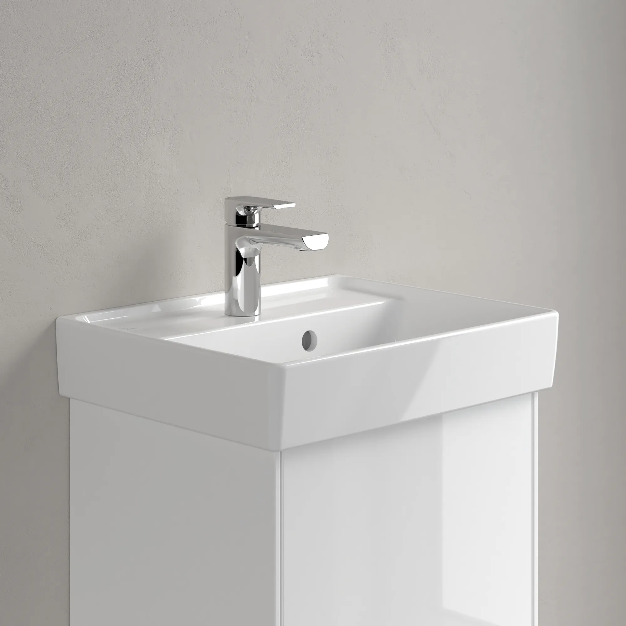 Villeroy & Boch Handwaschbecken aus TitanCeram „Collaro“ 450 × 370 × 150 mm, mit Hahnlochbohrung, Hahnlochposition mittig in Weiß Alpin Villeroy & Boch Handwaschbecken aus TitanCeram „Collaro“ 450 × 370 × 150 mm, mit Hahnlochbohrung, Hahnlochposition mittig in Weiß Alpin