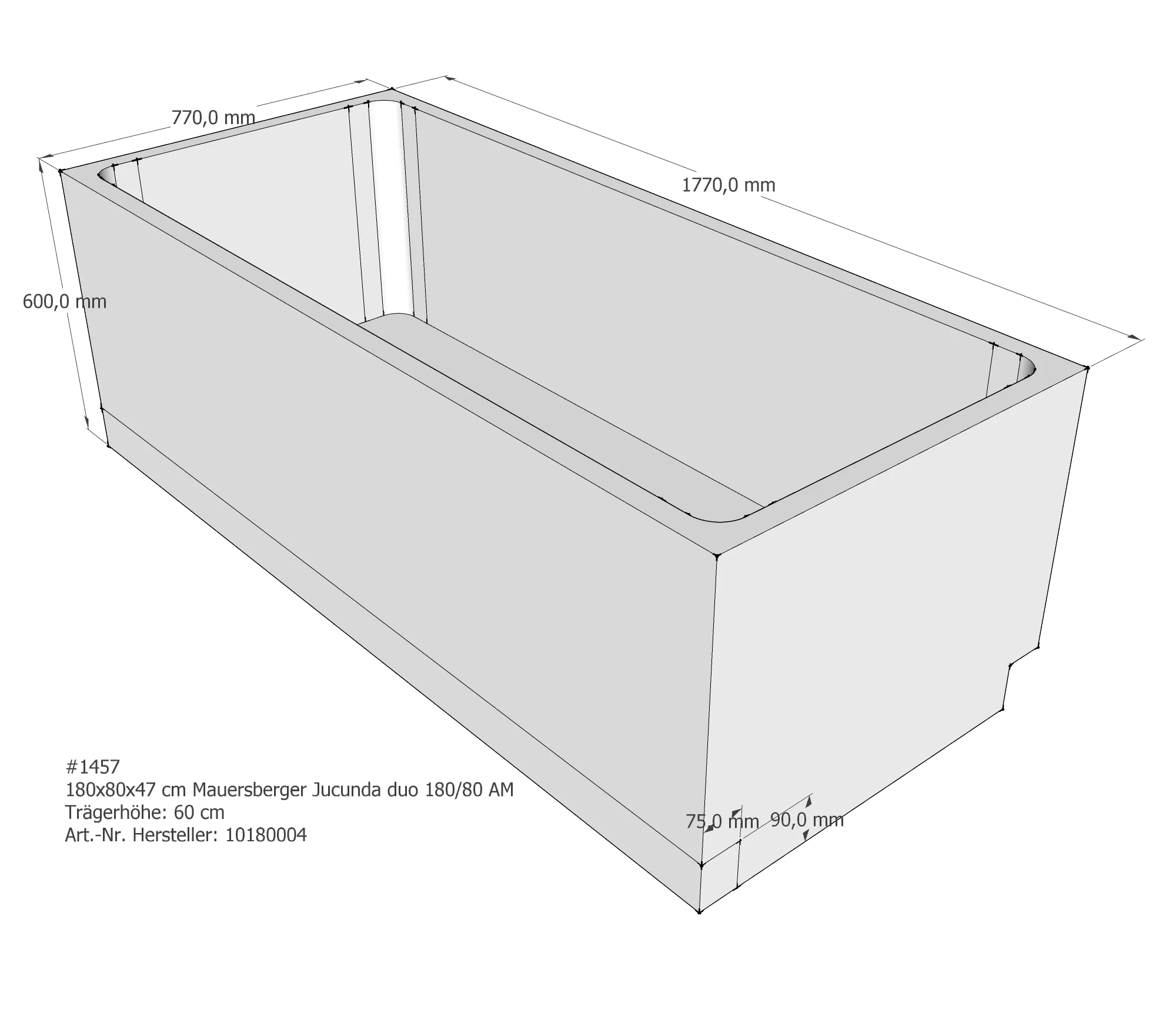 Badewannenträger für Mauersberger Jucunda 180/80 duo 180 × 80 × 47 cm Badewannenträger für Mauersberger Jucunda 180/80 duo 180 × 80 × 47 cm
