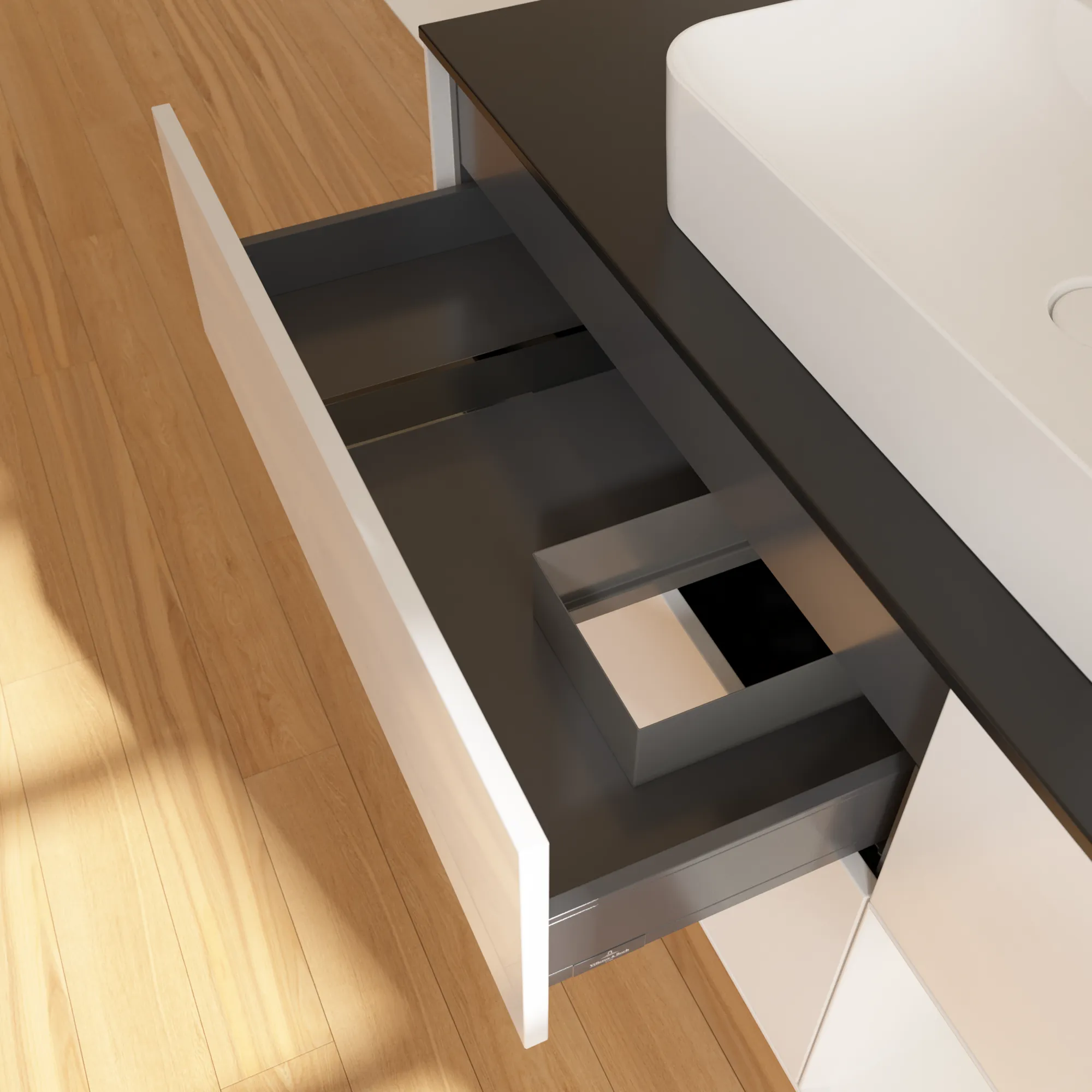 Villeroy & Boch Waschtischunterschrank „Finion“ für Schrankwaschtisch 1200 × 603 × 501 mm Glossy White Lacquer, für Becken mittig Villeroy & Boch Waschtischunterschrank „Finion“ für Schrankwaschtisch 1200 × 603 × 501 mm Glossy White Lacquer, für Becken mittig