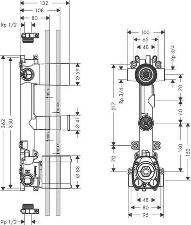 Hansgrohe AXOR Citterio E Grundkörper für Thermostatmodul 380⁄120 Unterputz 2 Verbraucher Hansgrohe AXOR Citterio E Grundkörper für Thermostatmodul 380⁄120 Unterputz 2 Verbraucher