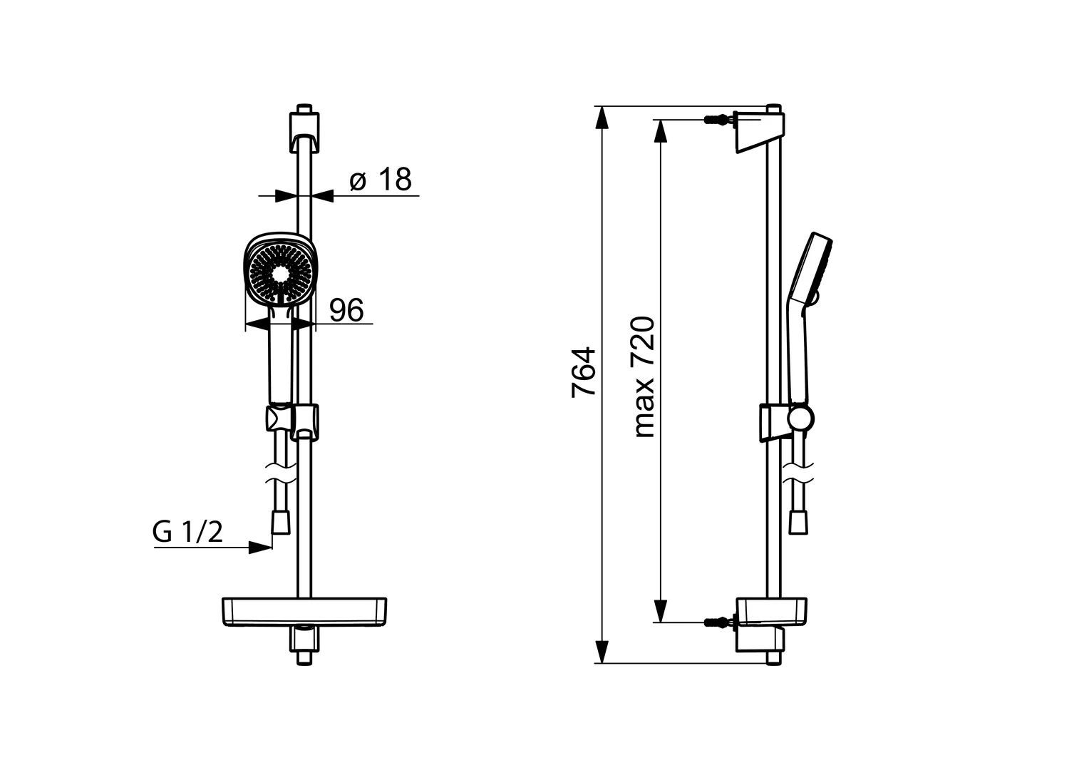HansaBASICJET Style Wandstangen-Brausenset 4477 3-strahlig Chrom