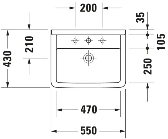 Wandwaschtisch „Starck 3“, mit Überlauf, Hahnlochposition mittig