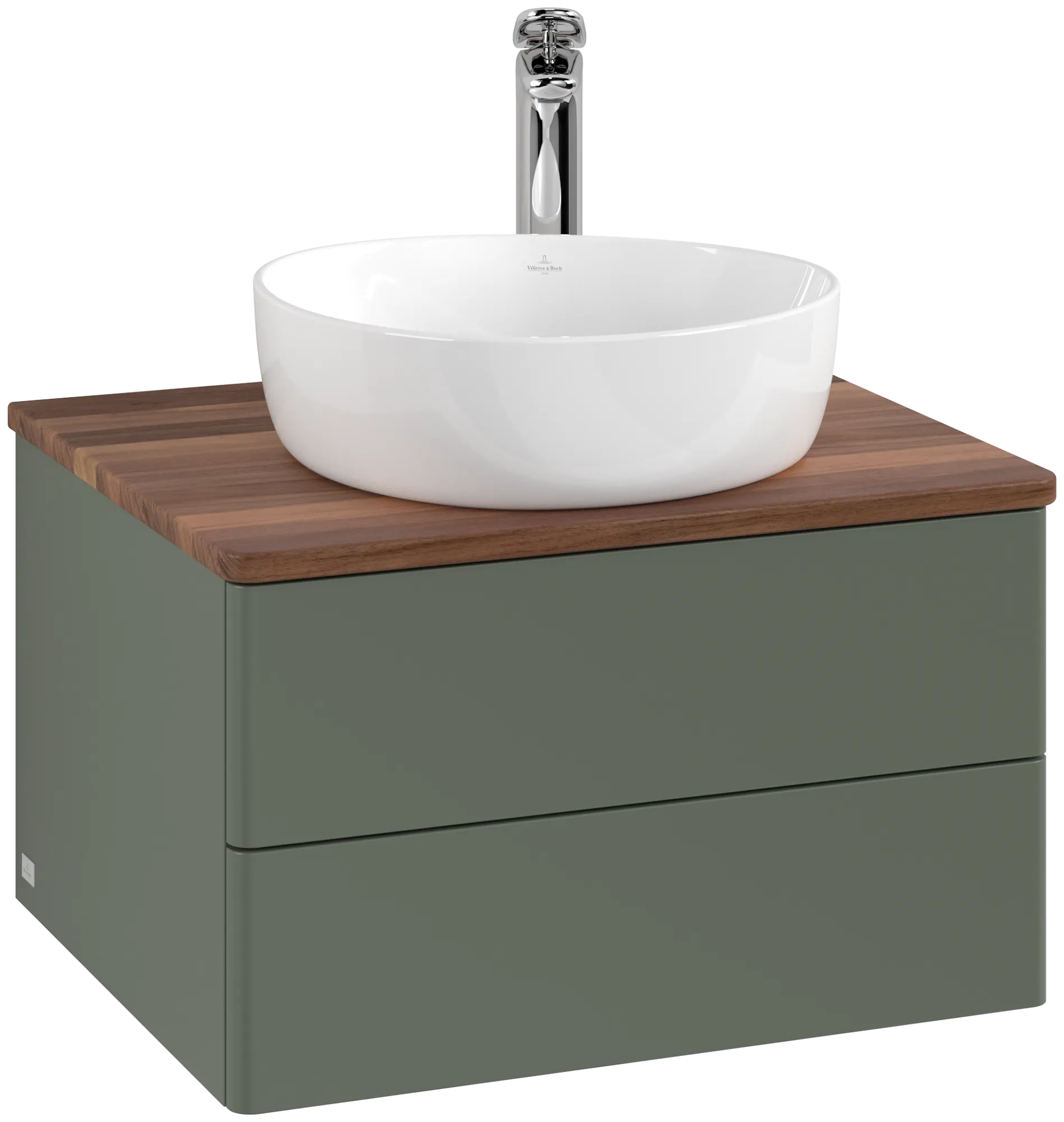 Villeroy & Boch Antao Waschbeckenunterschrank K18_5, 600 x 360 x 500 mm, Leaf Green Matt Lacquer / Warm Walnut