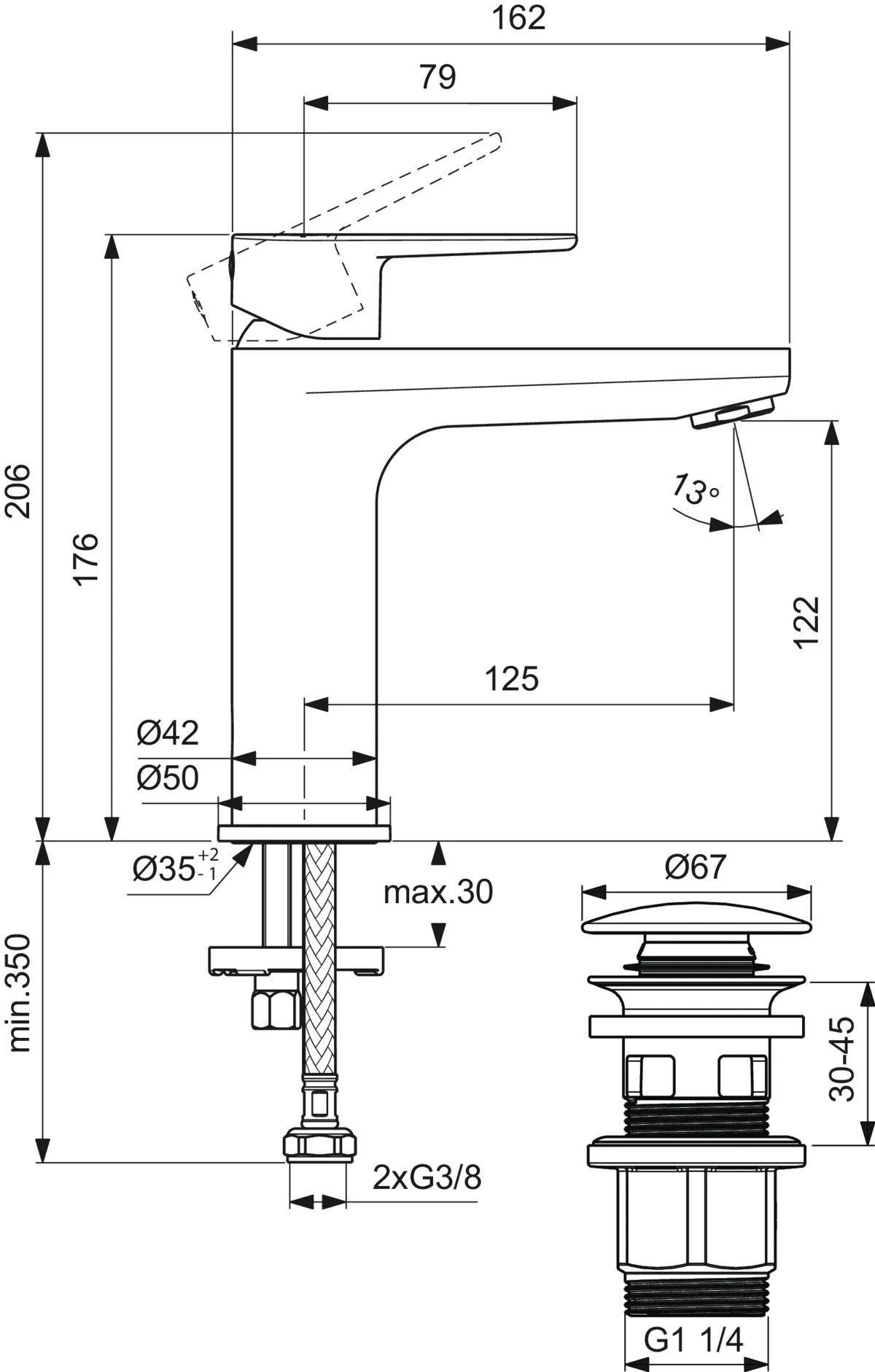 Ideal Standard Waschtischarmatur Cerafine O H120 mit Push-Open Ausladung 125mm Silk Black Ideal Standard Waschtischarmatur Cerafine O H120 mit Push-Open Ausladung 125mm Silk Black