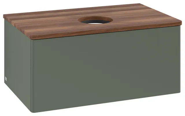 Villeroy & Boch Waschtischunterschrank „Antao“ 800 × 360 × 500 mm Leaf Green Matt Lacquer, für Becken mittig, mit Beleuchtung Villeroy & Boch Waschtischunterschrank „Antao“ 800 × 360 × 500 mm Leaf Green Matt Lacquer, für Becken mittig, mit Beleuchtung
