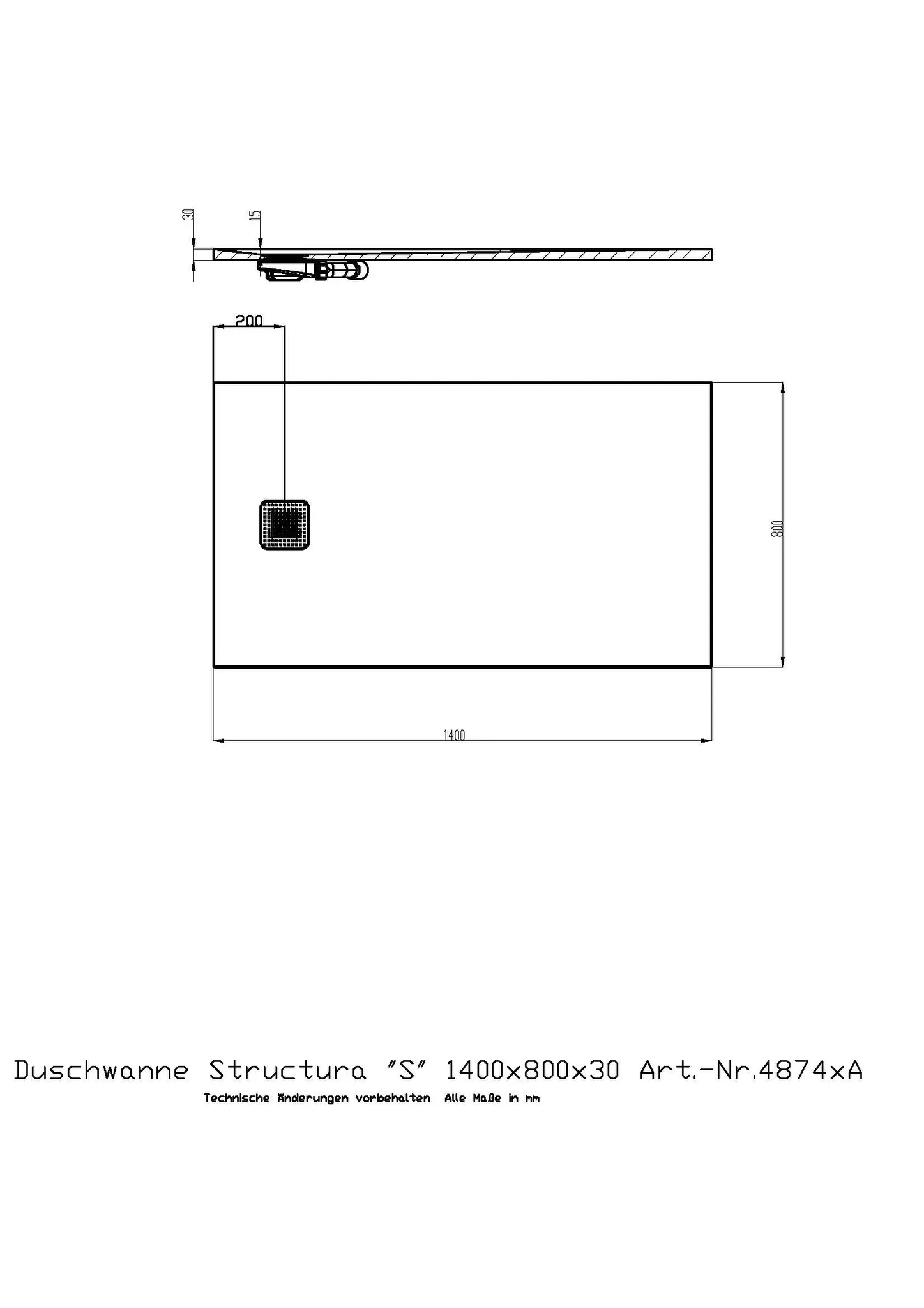 Duschwanne Structura ″S″ 1400x800x30 in gesoftete Schieferoptik, mit Antirutsch B, Material Solique, Weiß Duschwanne Structura ″S″ 1400x800x30 in gesoftete Schieferoptik, mit Antirutsch B, Material Solique, Weiß