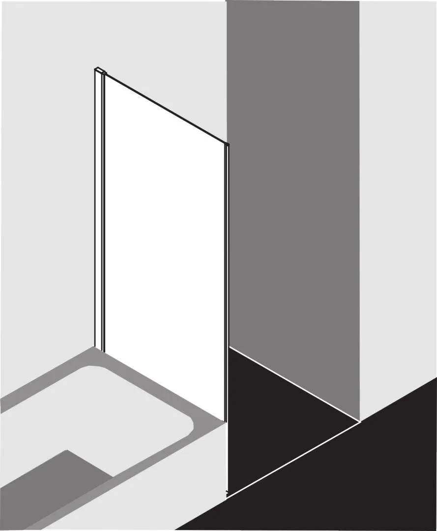 Kermi verkürzte Seitenwand Seitenwand verkürzt neben Badewanne mit Wandprofil für Ecke „LIGA“ 175 cm Glas Klar, Profile Schwarz Soft (RAL 9005)