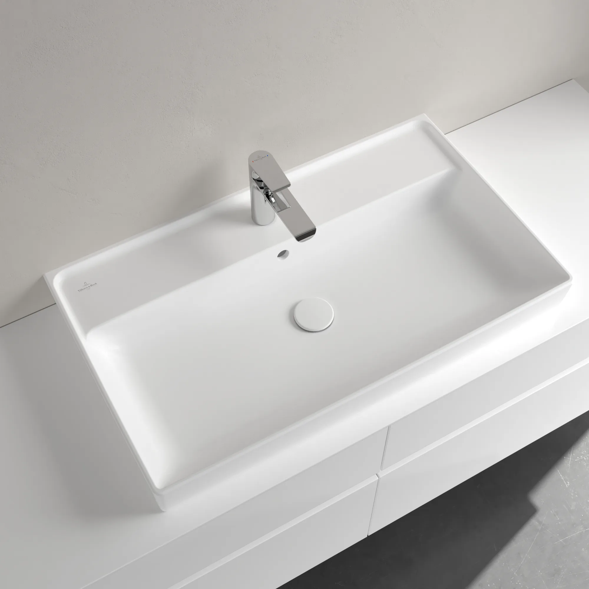 Villeroy & Boch Schrankwaschtisch aus TitanCeram geschliffen „Collaro“ 800 × 465 × 160 mm, mit Hahnlochbohrung, Hahnlochposition mittig in Stone White