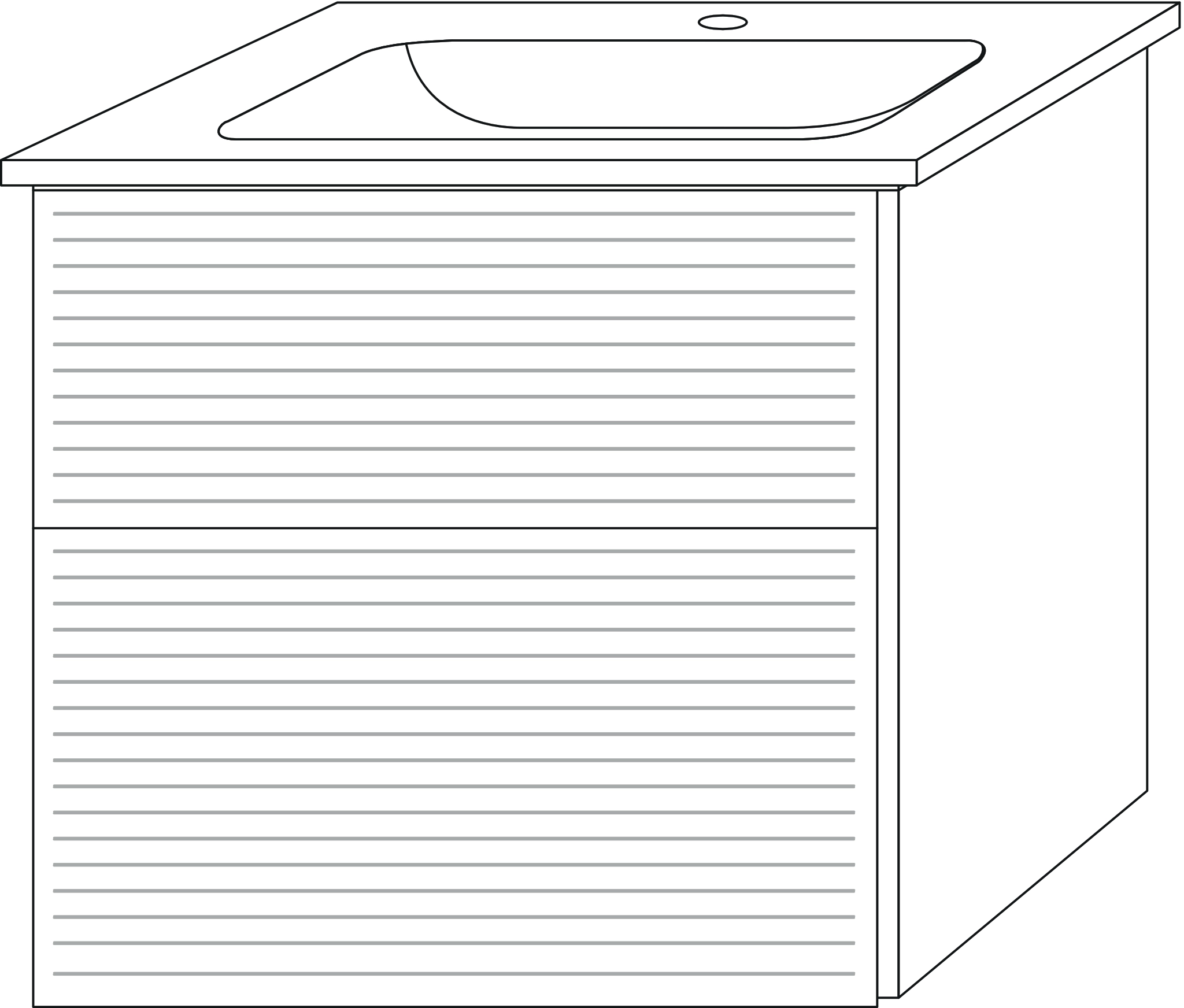 Set „3way“ Struktur 60,5 × 47,7 × 59,1 cm in Weiß (matt), mit Hahnlochbohrung, Becken mittig