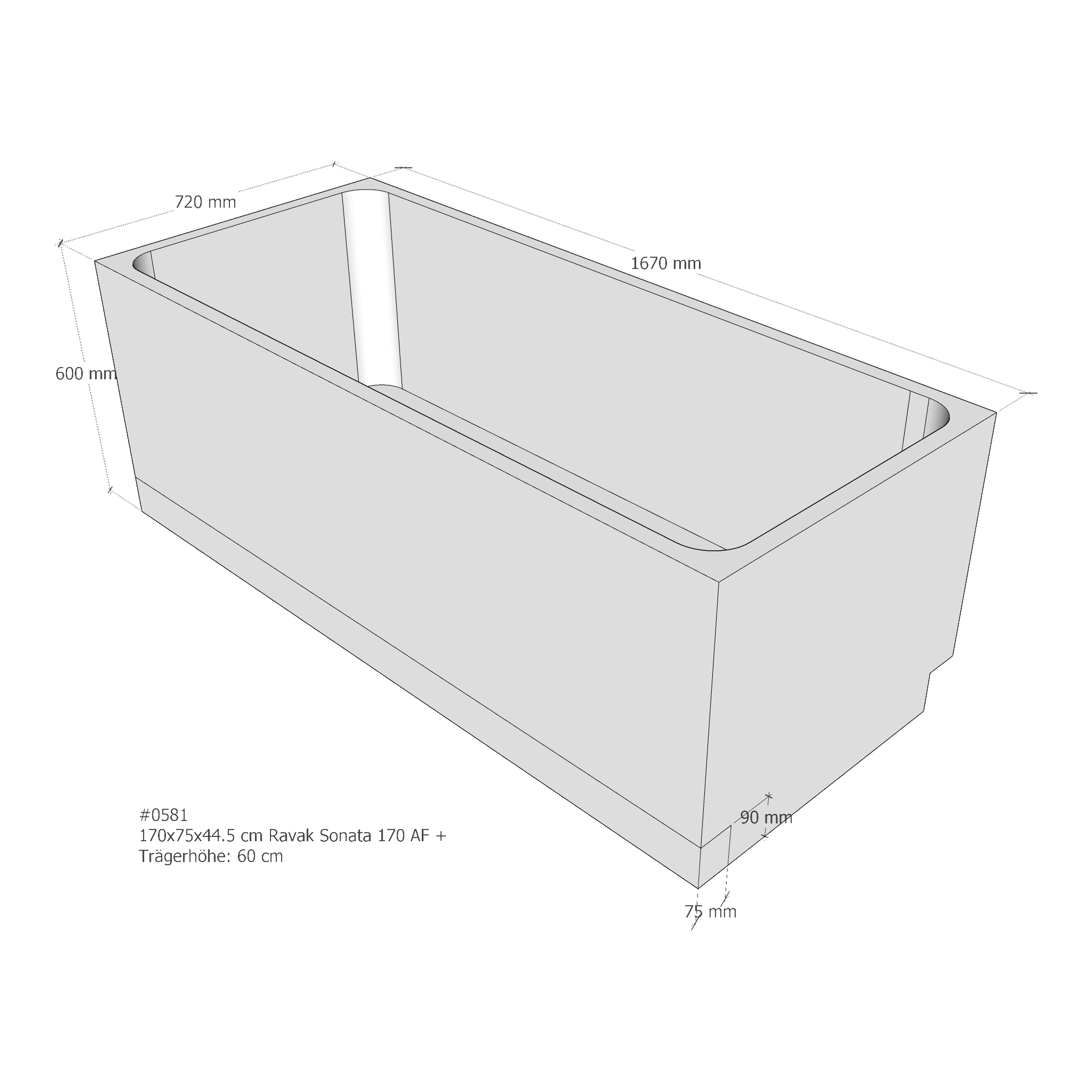 Badewannenträger für Ravak Sonata 170 × 75 × 44,5 cm