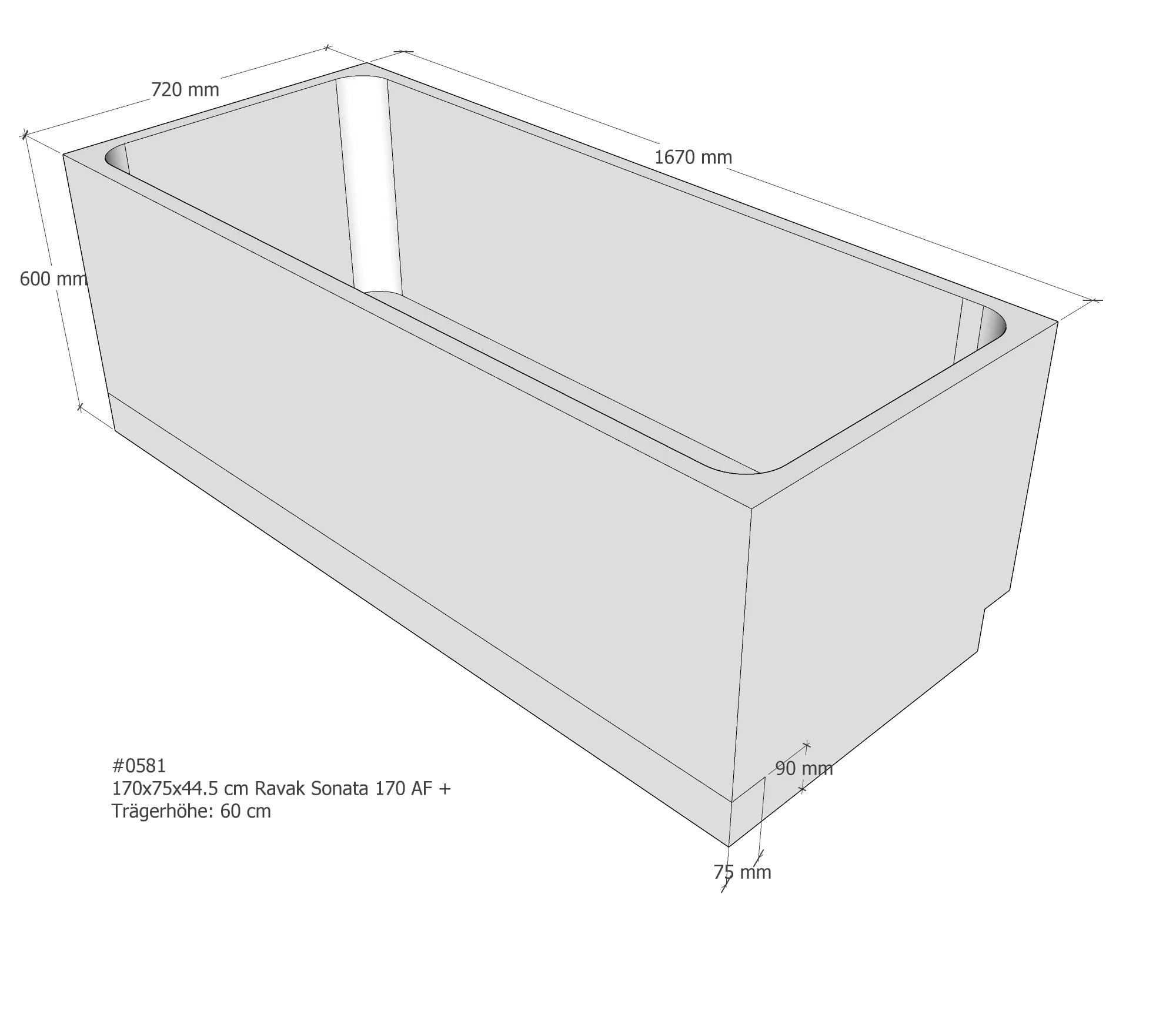 Badewannenträger passend für Ravak Sonata 170 × 75 × 44,5 cm