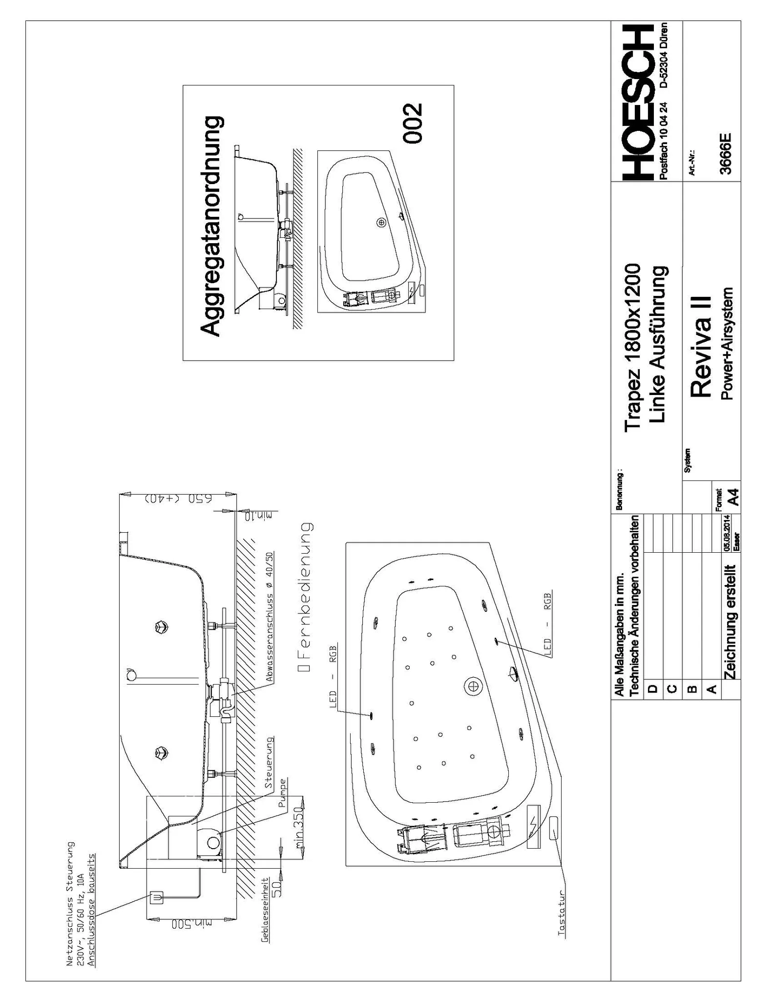 Hoesch Whirlwanne „Spectra“ mit Whirlsystem „Reviva II“ trapez 180 × 120 cm in Weiß Hoesch Whirlwanne „Spectra“ mit Whirlsystem „Reviva II“ trapez 180 × 120 cm in Weiß