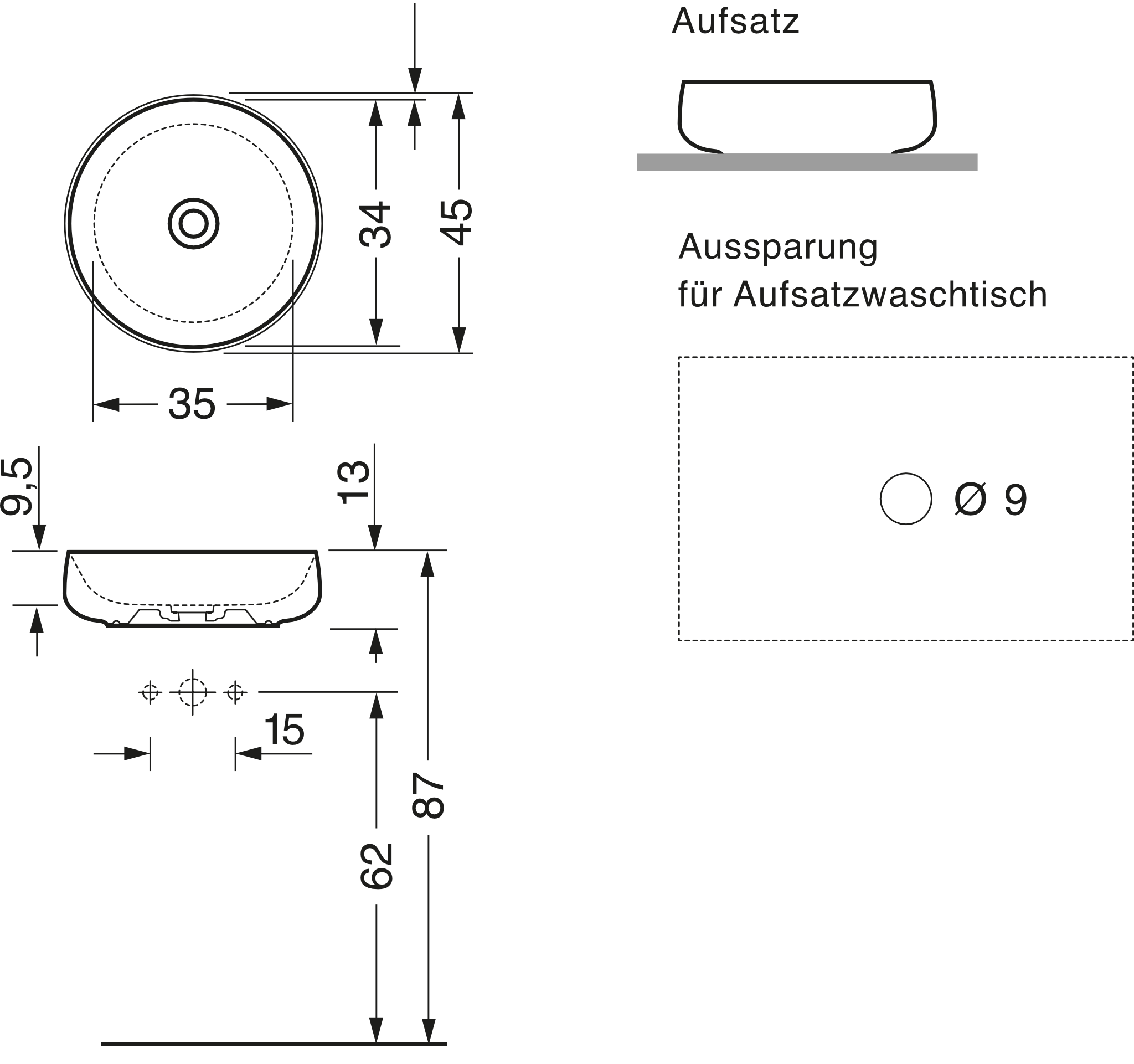 repaBAD Aufsatzwaschtisch „Seed“ ⌀ 450 mm in Schwarz Matt
