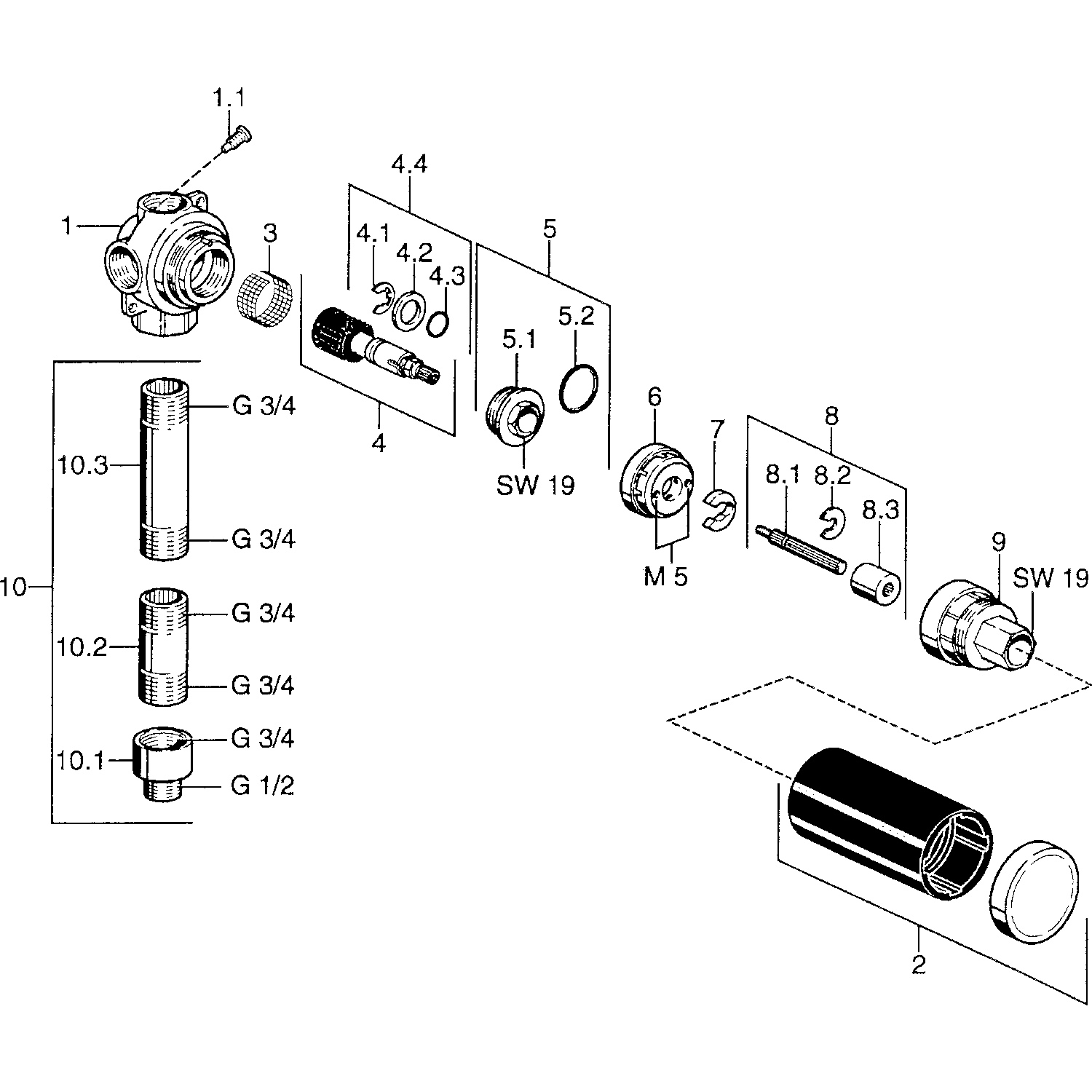 Hansa Verdeckter Umsteller 0285 G3⁄4, DN20 Hansa Verdeckter Umsteller 0285 G3⁄4, DN20