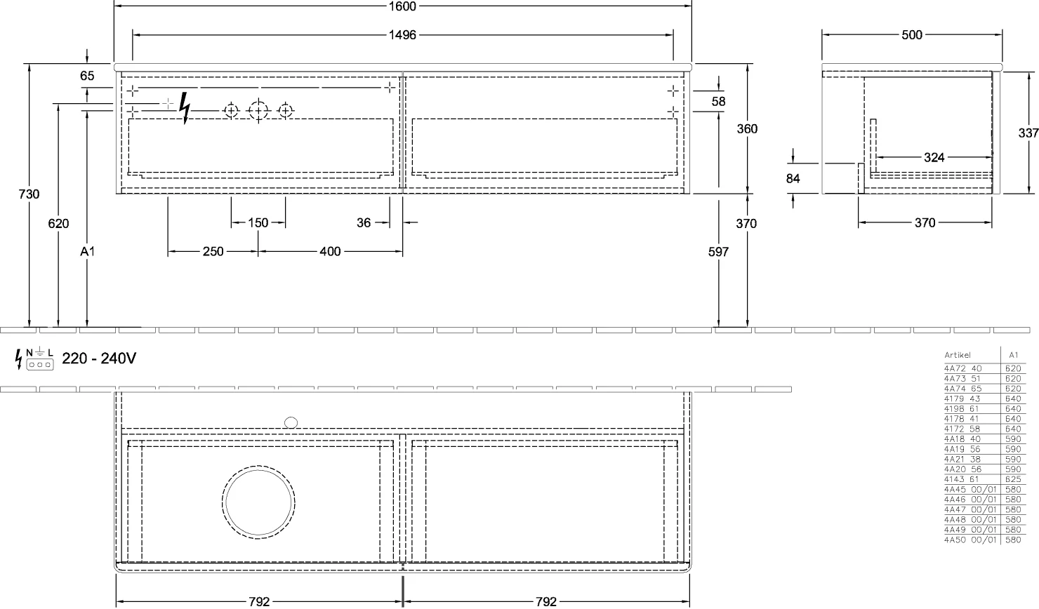 Villeroy & Boch Antao Waschbeckenunterschrank L37_1 1600x360x500mm Glossy White Lacquer