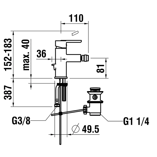 Laufen Einhebel-Bidetmischer LUA Ausladung 110 mm, chrom Laufen Einhebel-Bidetmischer LUA Ausladung 110 mm, chrom