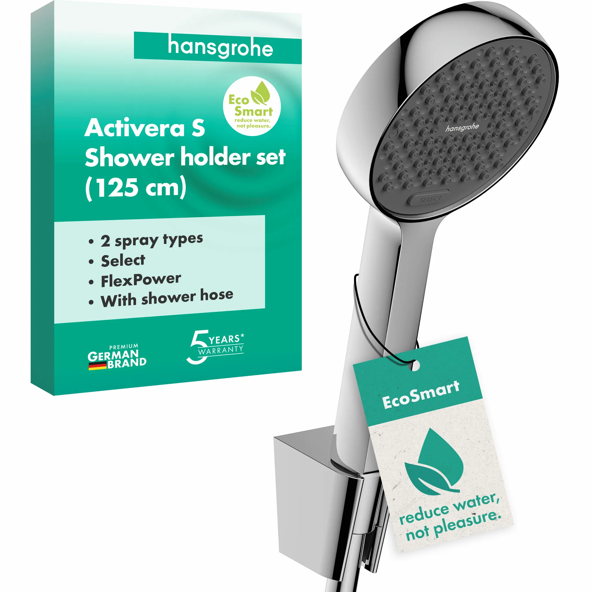 Activera Select S Brausehalterset 95 2jet EcoSmart mit Brauseschlauch 125 cm, Chrom